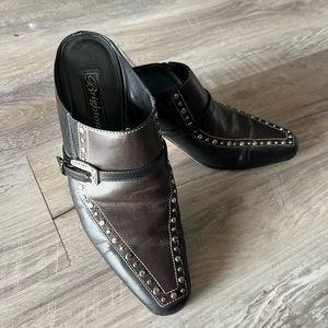 Brighton Studded Brown and Black Leather Mules
